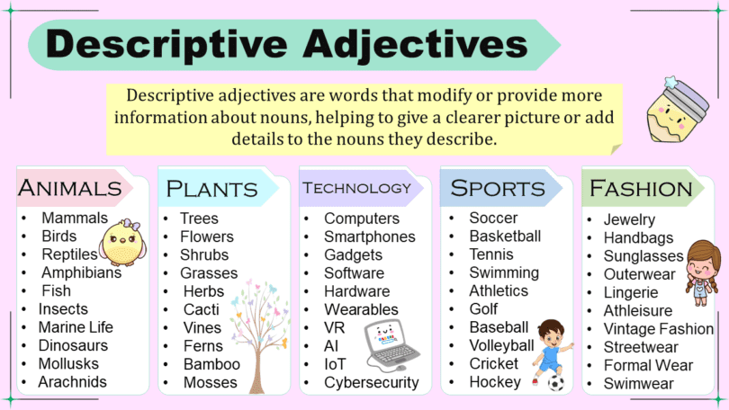 Descriptive Adjectives Definition, Types with Examples