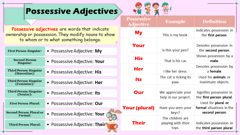 Possessive Adjectives: Definition, and Examples in English