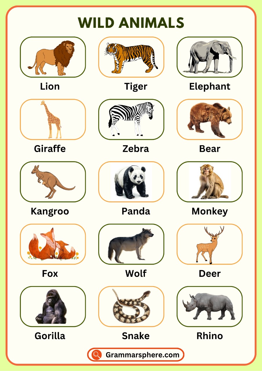 Wild Animals Vocabulary in English | List of Wild Animals