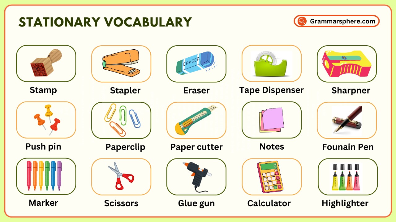 Useful Stationery Items and Office Supplies Vocabulary in English