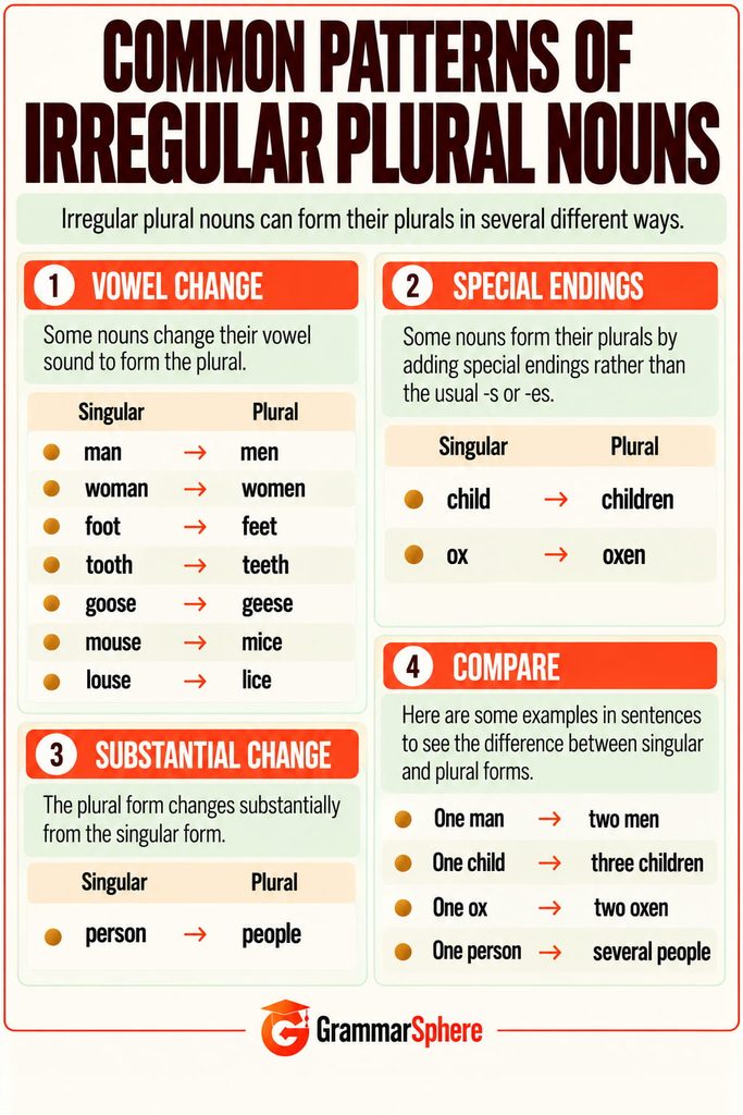 Common irregular plural noun patterns and examples