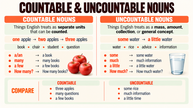 Countable and uncountable nouns in English with examples